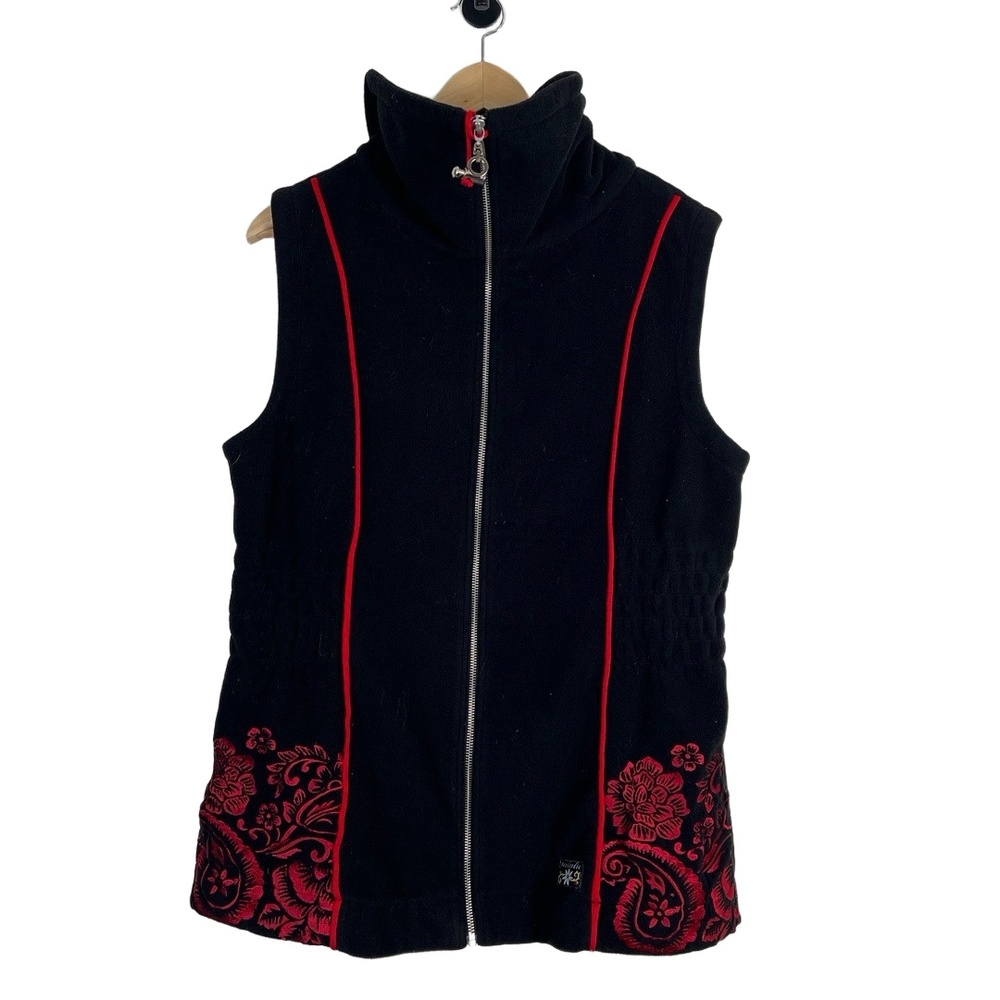 Icelandic Design Polar Fleece Vest Womens‎ XL Black Red Embroidery Nordic Scandi - Picture 7 of 9